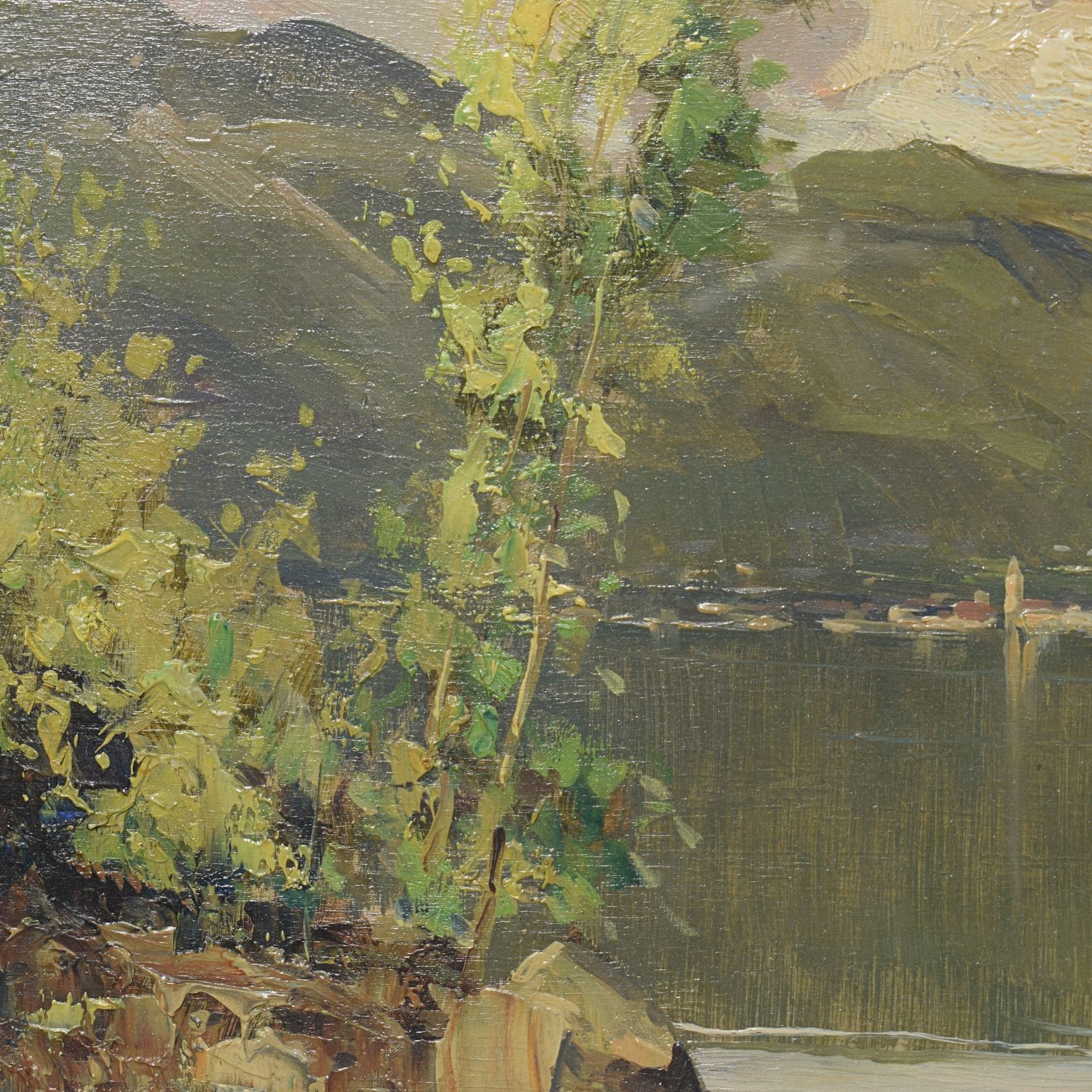 Mario Moretti Foggia (1882 - 1954), Veduta lacustre con lavandaia - immagine 7