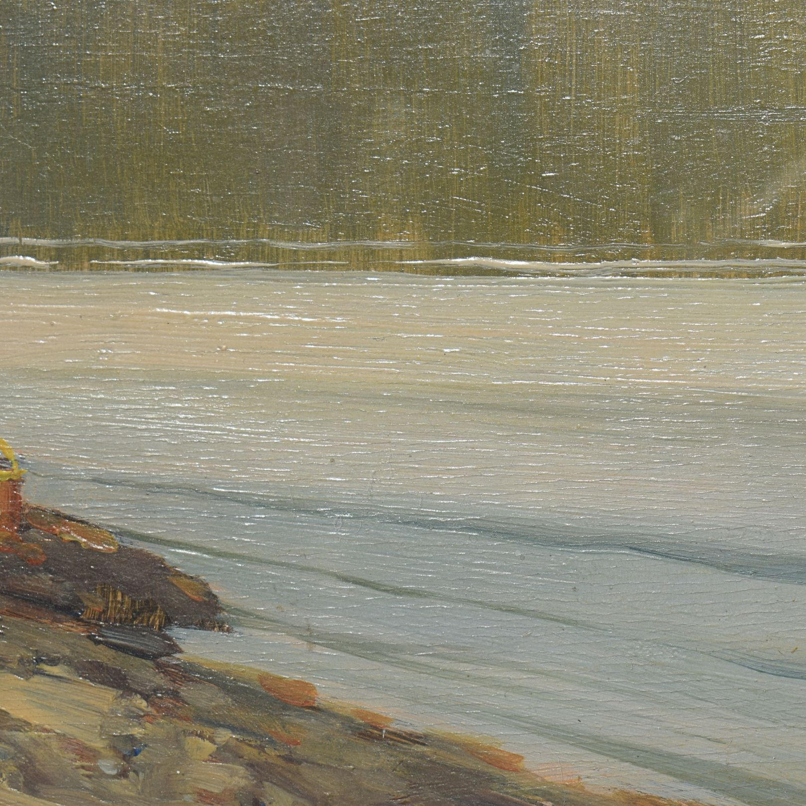 Mario Moretti Foggia (1882 - 1954), Veduta lacustre con lavandaia - immagine 8