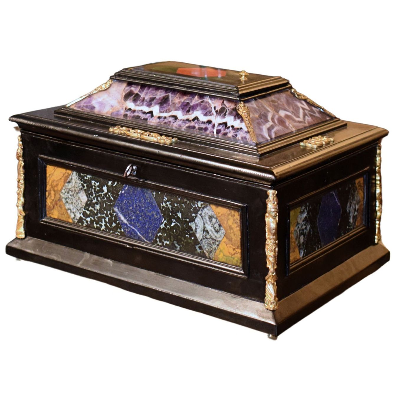 Stipo cofanetto in pietre dure policrome e bronzi dorati, XIX secolo