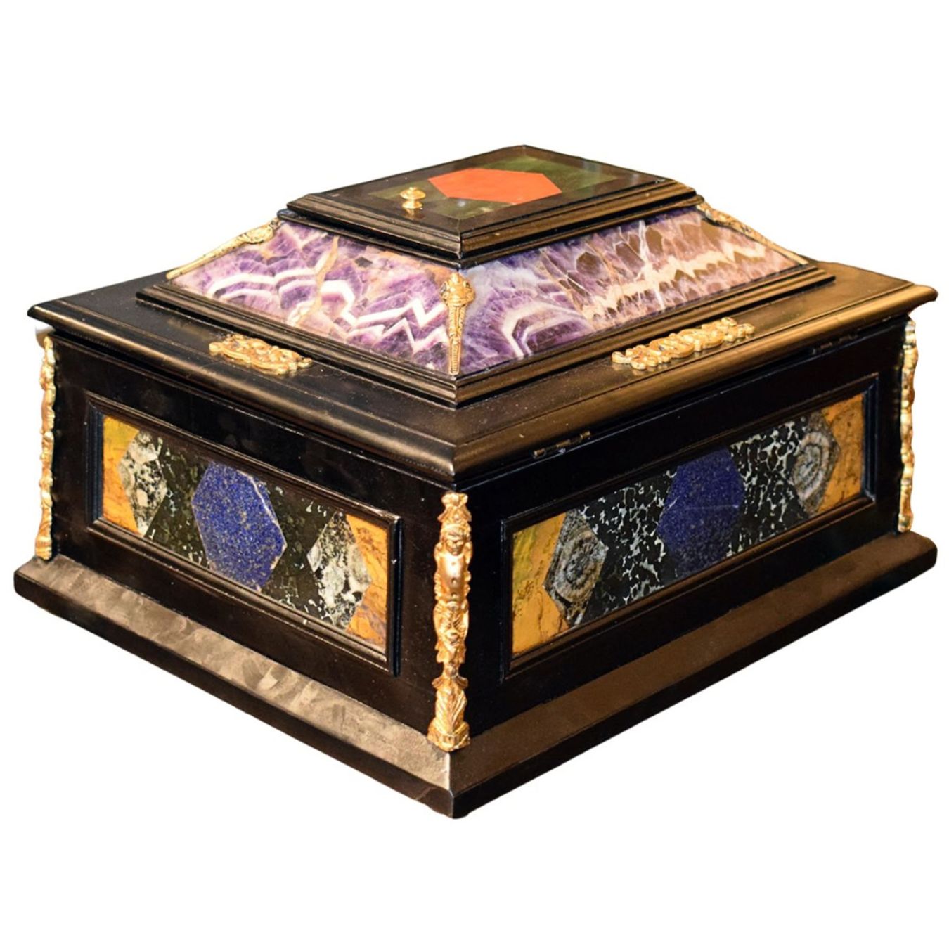 Stipo cofanetto in pietre dure policrome e bronzi dorati, XIX secolo - immagine 2
